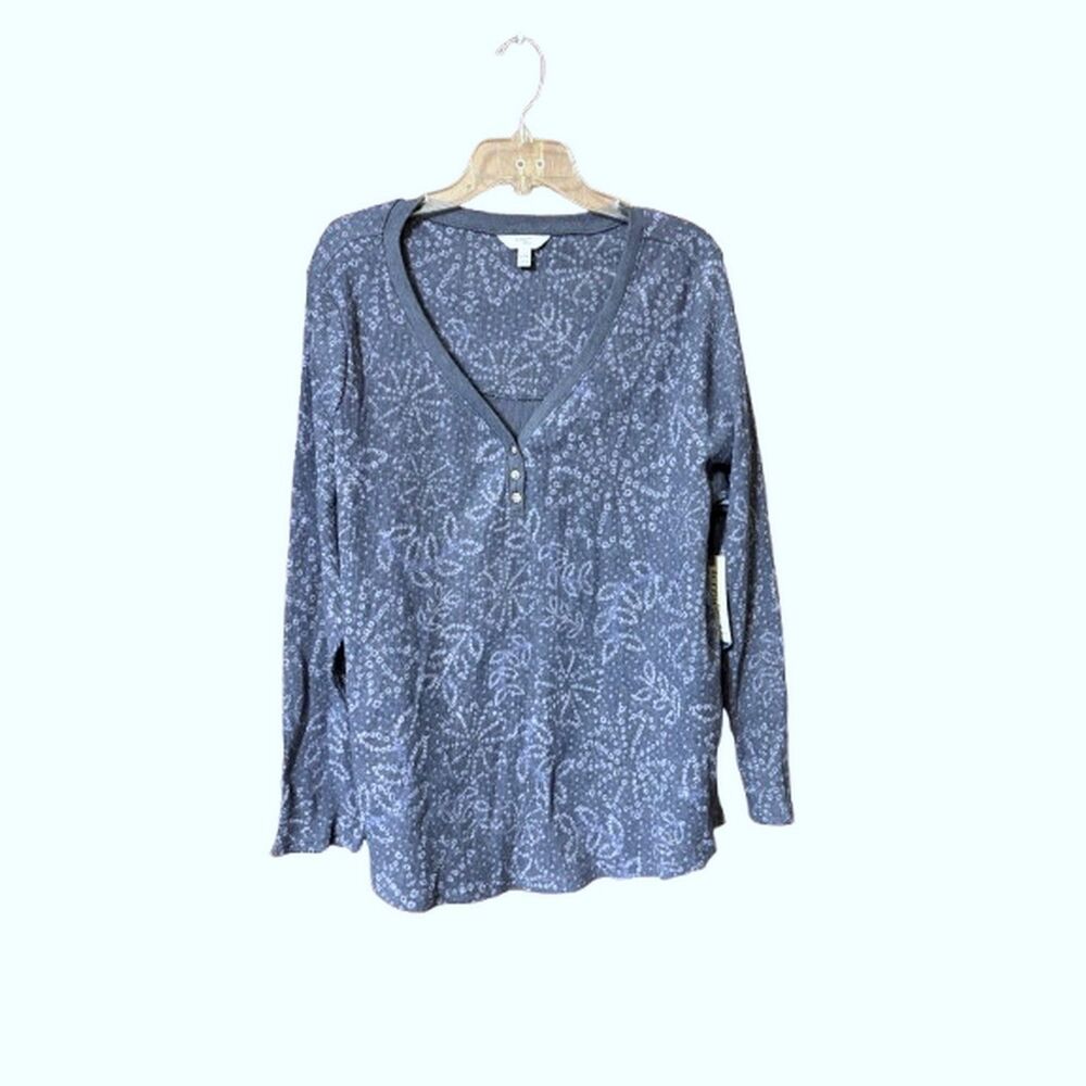 Terra and Sky Womens 3 Button Waffle Henley Size 0X NWT Color Shibori Bandana